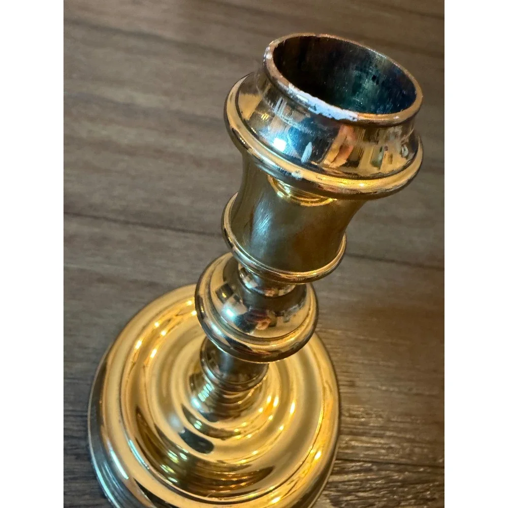 Baldwin Candlestick Holder OS Polished Solid Brass Forged Baluster USA colonial